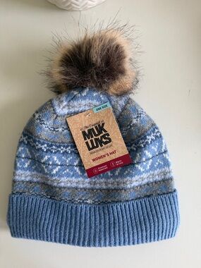 Muk Luks Kids Blue and Tan Fair Isle Pom Hat